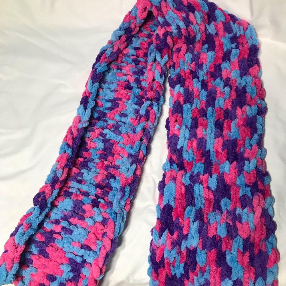 Scarf is made with Lion Brand Off the Hook Yarn